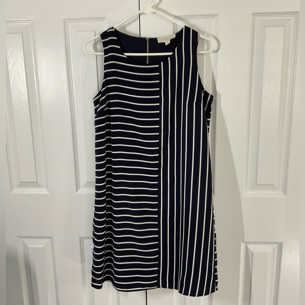 Olive and Oak summer tank style shift dress fully lined navy and white striped